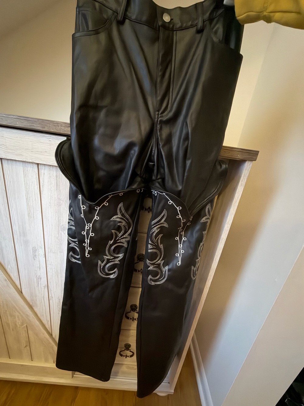 Black Faux Leather Western Embroidered Chaps